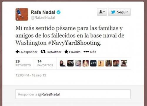 Nadal expresa en Twitter sus condolencias a familares de fallecidos en la Navy Yard