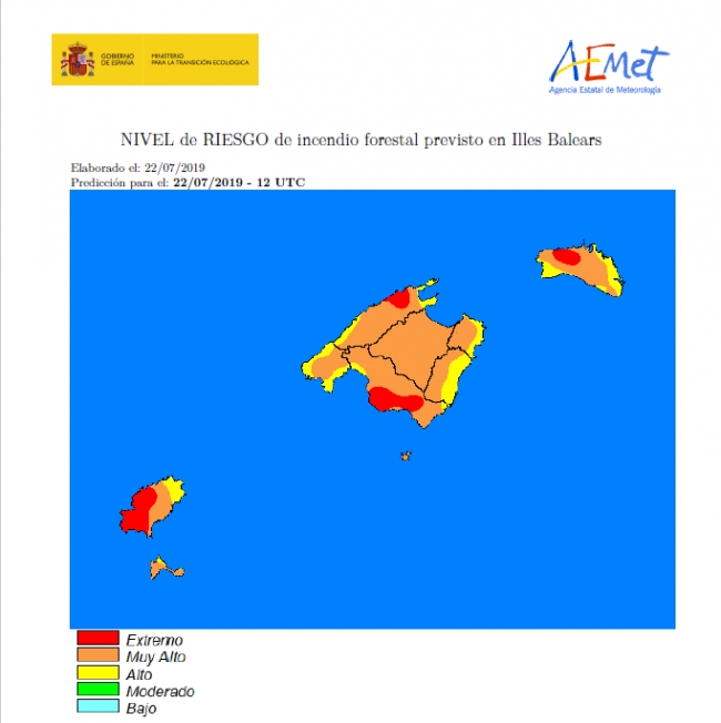 Nivel de riesgo de incendio extremo, hoy lunes en las islas