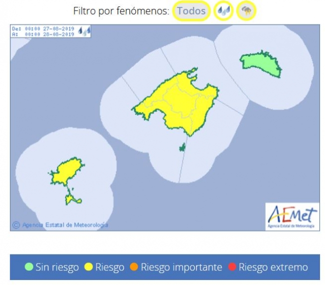 Mañana martes, chubascos y tormentas en Baleares