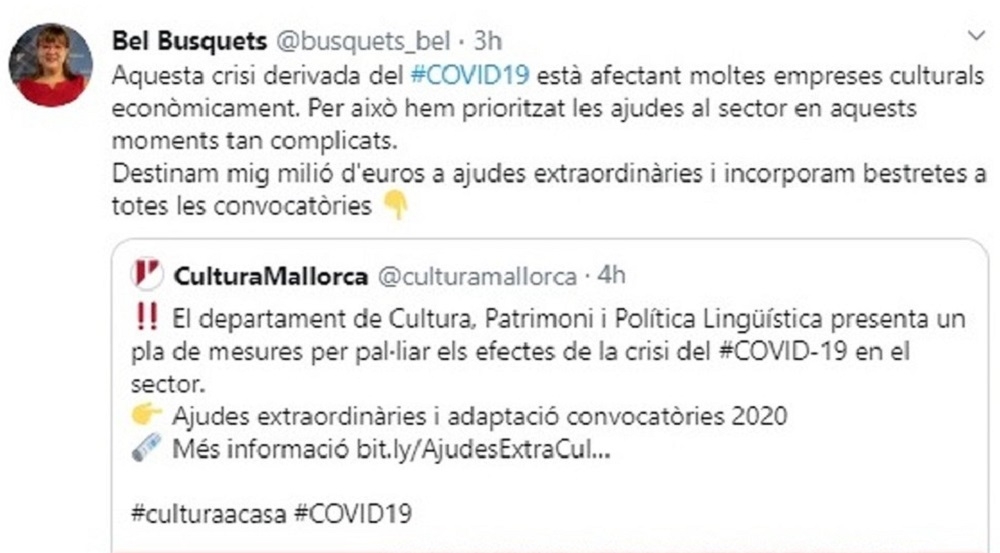 VOX exige el cese de Busquets por dar medio millón al sector cultural en tiempos de alarma