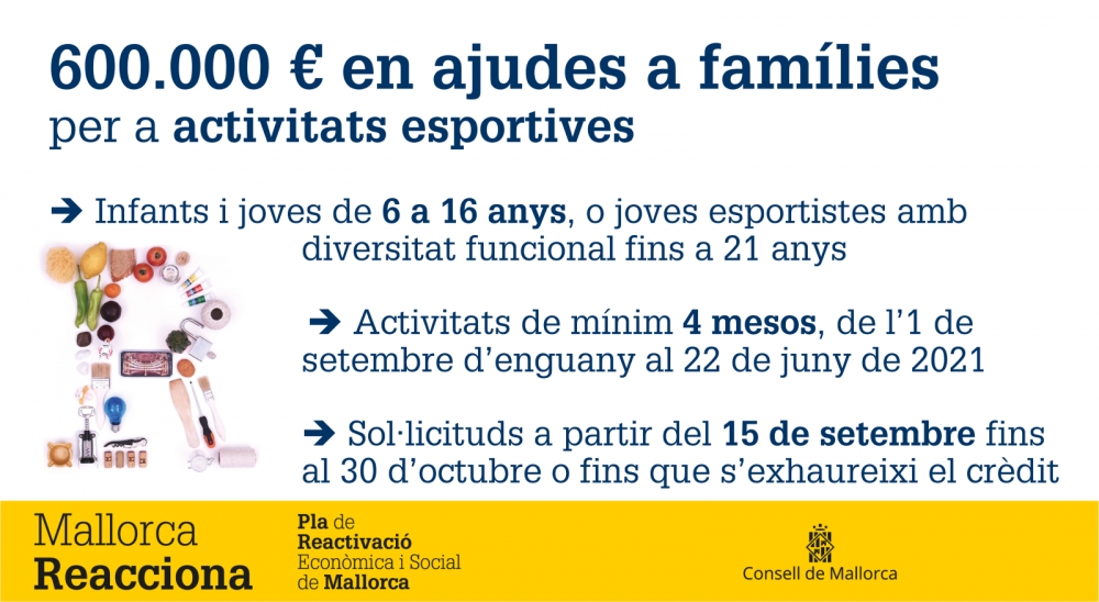 El Consell aportarà 600.000 euros a les famílies per cobrir les despeses d’inscripció a activitats esportives