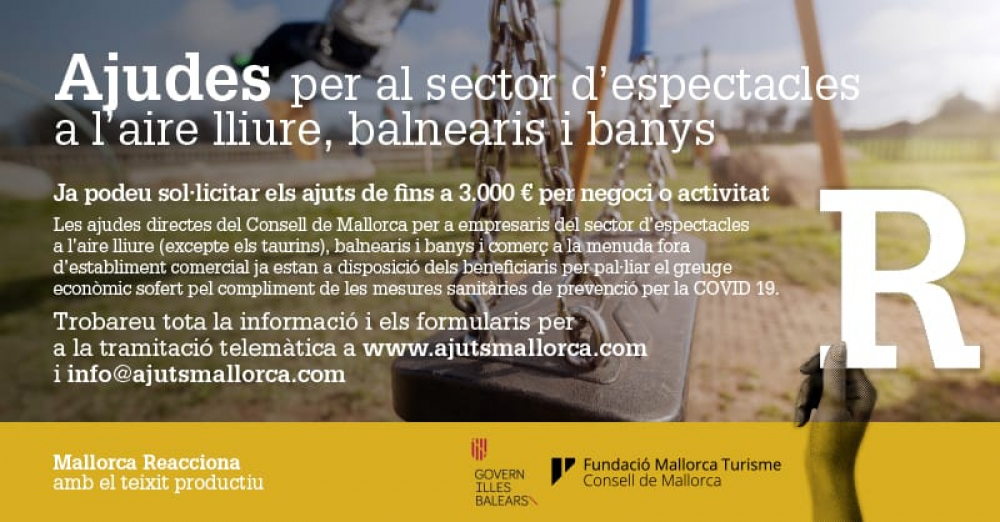 Empresas de organización de eventos, feriantes y balnearios pueden solicitar una ayuda directa de 3.000 euros al Consell