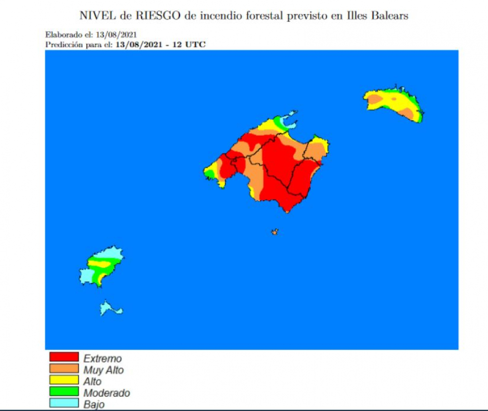 Riesgo de incendio para hoy viernes extremo/muy alto en Mallorca
