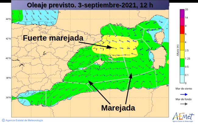 Amplio predominio de la marejada hoy en el Mediterráneo occidental