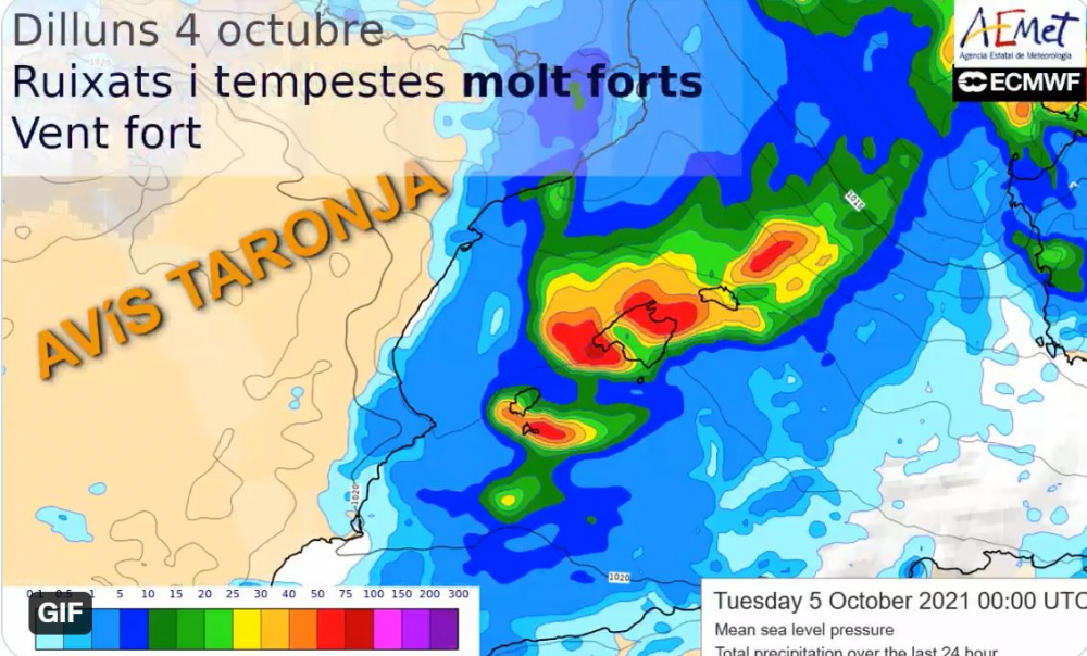 Mañana lunes, chubascos y tormentas en Baleares, que pueden ser muy fuertes