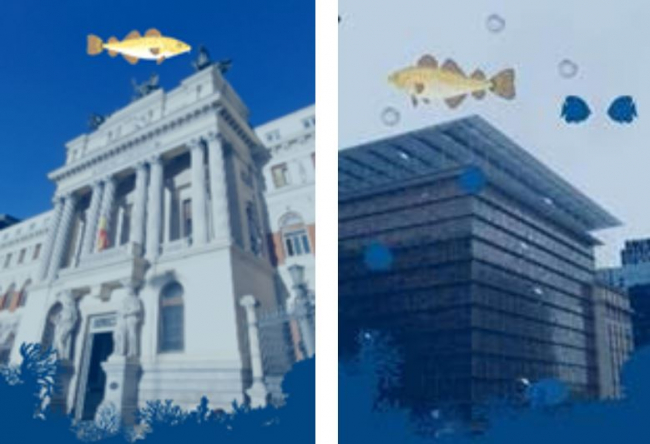 Oceana hace flotar un bacalao virtual sobre el Ministerio de Agricultura, Pesca y Alimentación en protesta por la sobrepesca