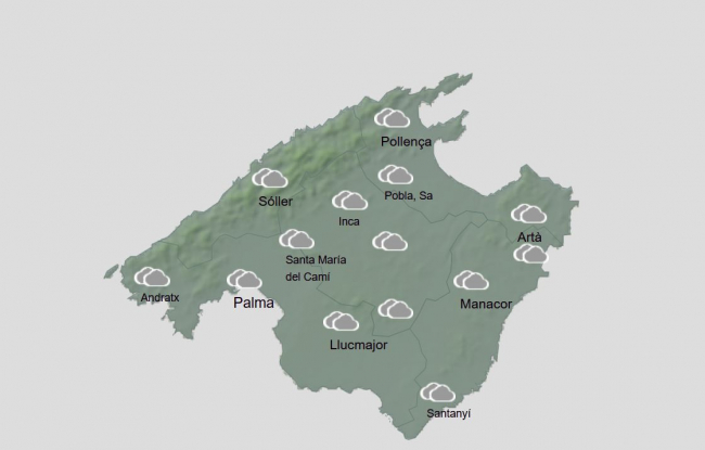 Hoy lunes, cielo nuboso y precipitaciones en general débiles