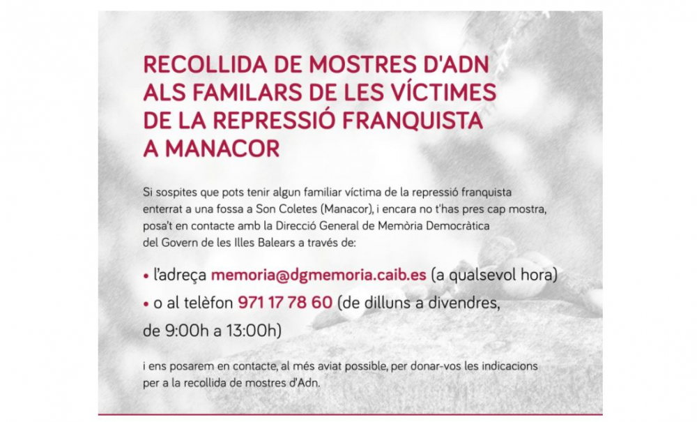 Se inician este sábado las pruebas de ADN en el Museo de Historia de Manacor para identificar a los familiares de las víctimas de Son Coletes
