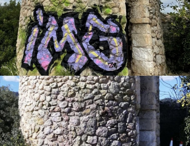 Movilidad e Infraestructuras elimina la pintada vandálica del molino protegido de Son Cladera