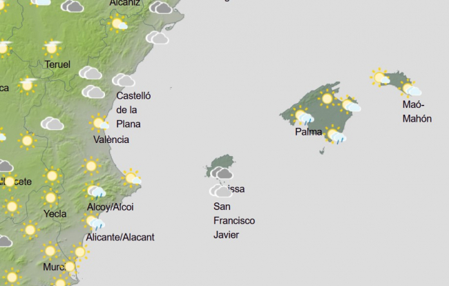 Mañana viernes chubascos y posibles tormentas en Pitiusas y el oeste de Mallorca