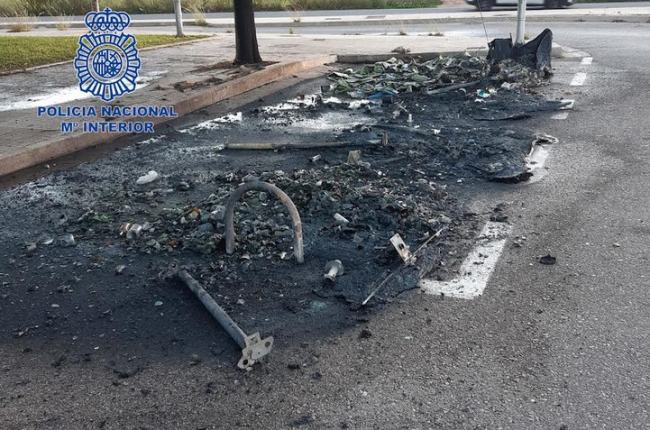 La Policía Nacional detiene a un hombre que provocó un incendio en una batería de contenedores y un árbol 