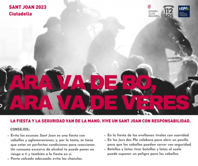 El Govern da apoyo y colabora con el dispositivo de seguridad de las fiestas de Sant Joan de Ciutadella 