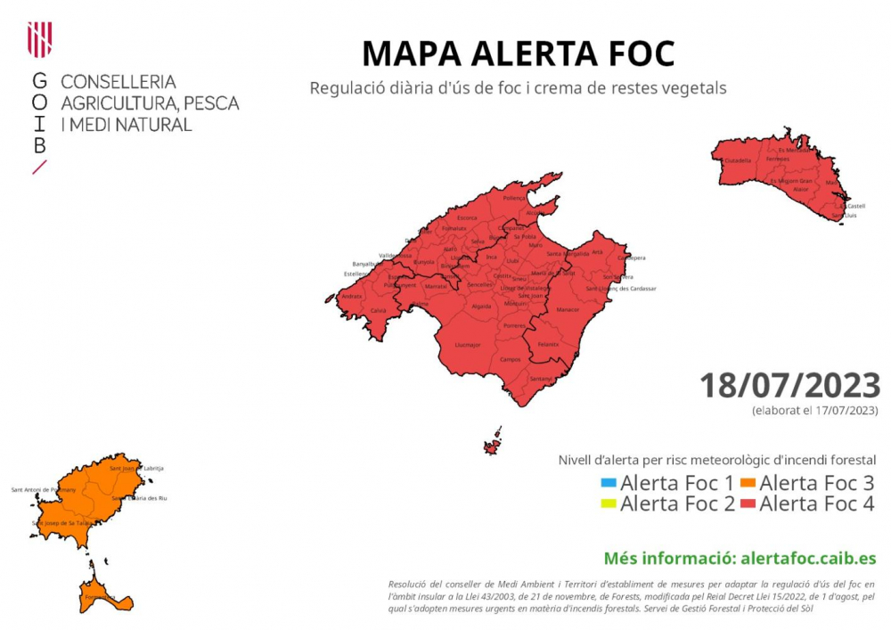 Declarado el nivel 4 por riesgo de incendio forestal en Mallorca y Menorca