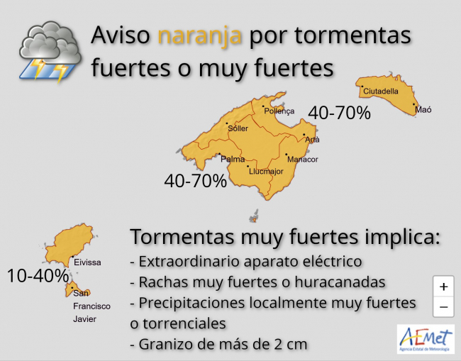 A partir de mañana domingo por la mañana, aviso naranja por tormentas muy fuertes 