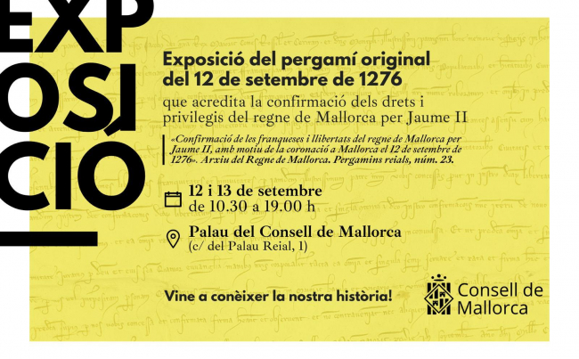 El Consell de Mallorca conmemorará el otorgamiento de los privilegios del reino de Mallorca el 12 de septiembre