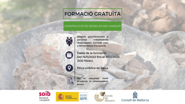 El Consell de Mallorca anuncia dos nuevos cursos de formación gratuita del SOIB: “Gestión de Residuos Urbanos e industriales” y “Construcción de Piedra en Seco-Marger”
