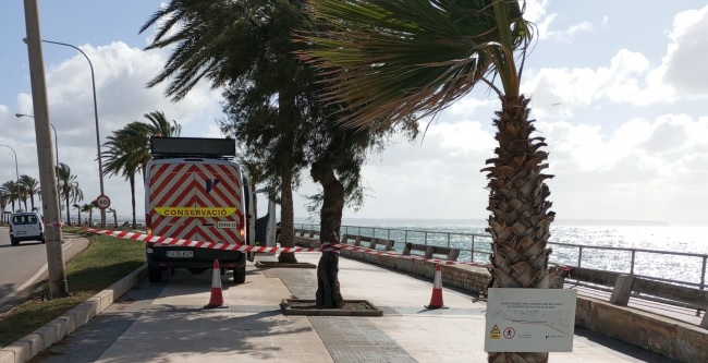 El Consell de Mallorca cierra el paseo a peatonal del Passeig Marítim de Palma por el temporal de viento
