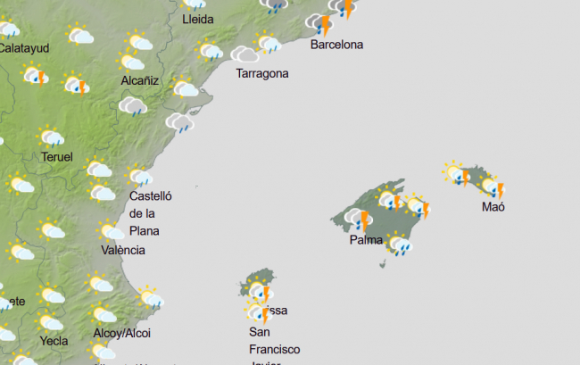 Hoy viernes llegan las lluvias a las islas Baleares