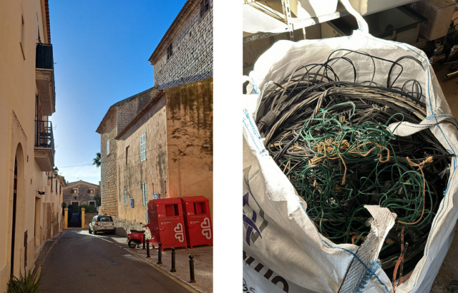 Alaró retira el cableado eléctrico obsoleto del casco histórico
