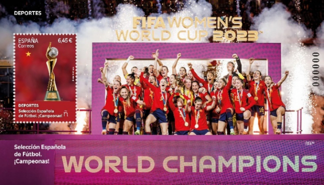 Correos presenta un sello dedicado a la selección española femenina, campeona del Mundo de Fútbol
