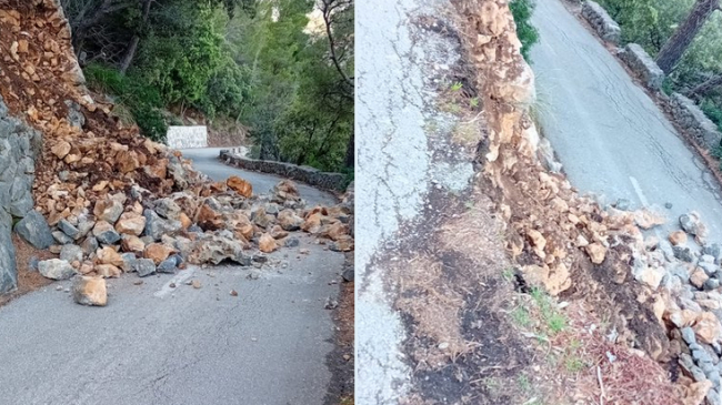 Limitan la circulación en la carretera entre Valldemossa y el puerto de Valldemossa por un desprendimiento
