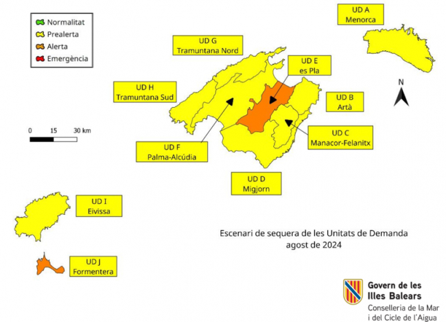 Las reservas hídricas en Balears se sitúan al 43% durante el mes de agosto