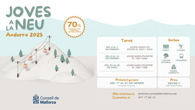 El Consell de Mallorca organiza la segunda edición de «Joves a la neu», para jóvenes de 21 a 30 años
