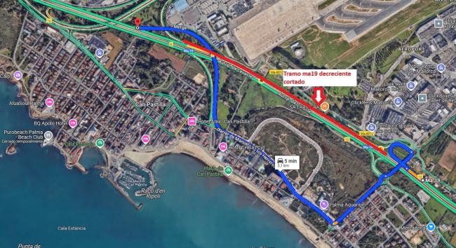 Corte de tráfico en la autopista de Llucmajor en sentido Palma, las noches de mañana y el miércoles, por el asfaltado del nuevo carril de salida de So n'Oms