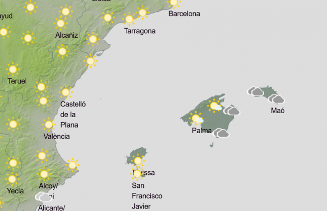 Posibilidad de chubascos en Mallorca y Menorca hoy lunes