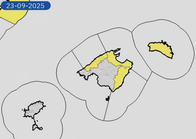 Avisos  activos mañana en Illes Balears por tormentas y lluvias. Nivel máximo de aviso: amarillo