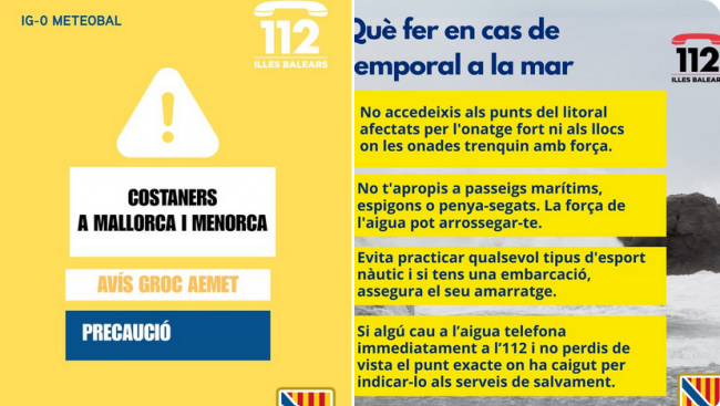 Activada la alerta amarilla (IG-0 del plan Meteobal) por fenómenos costeros en Mallorca y Menorca