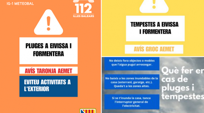 Activada la alerta naranja (IG-1 del plan Meteobal) por lluvias en Eivissa y Formentera