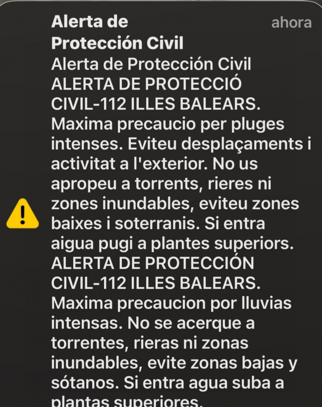 Menorca acumula lluvias intensas en las últimas horas y desde Emergencias se amplía la alerta naranja a todas las Islas Baleares, no solo a las Pitiusas y Mallorca