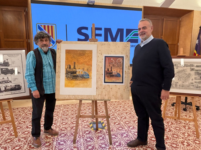SFM presenta los actos de clausura del 150º aniversario del tren entre Palma e Inca y el cartel conmemorativo del artista Xisco Fuentes