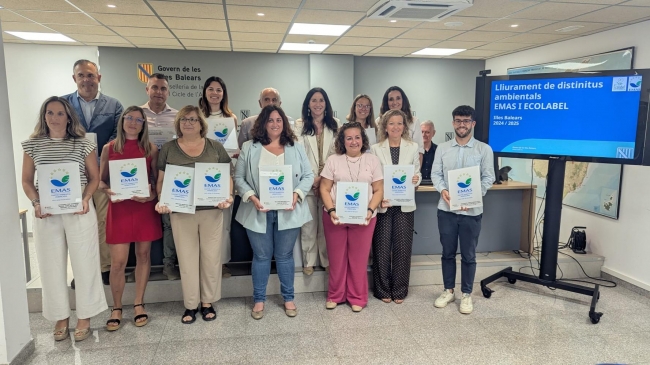 El Govern entrega los distintivos ambientales EMAS y Ecolabel a empresas y entidades de las Illes Balears por su compromiso con la sostenibilidad